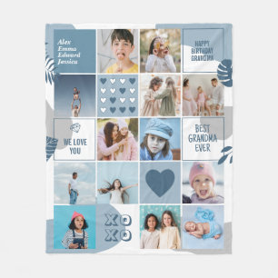Grandma Birthday Barnbarn Photo Collage Blue Fleecefilt