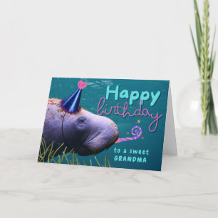 Grandma Birthday Cute Manatee i Party Kort
