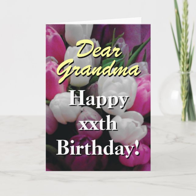 Grandma Birthday-kort | rosa tulip blombuquet Kort (Framsida)