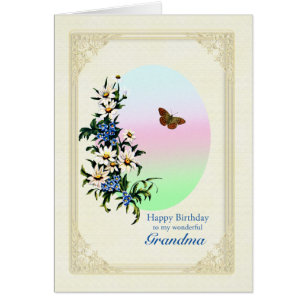 Grandma Birthday med Flowers Hälsningskort