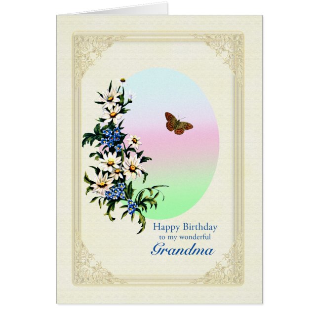 Grandma Birthday med Flowers Hälsningskort (Framsidan)