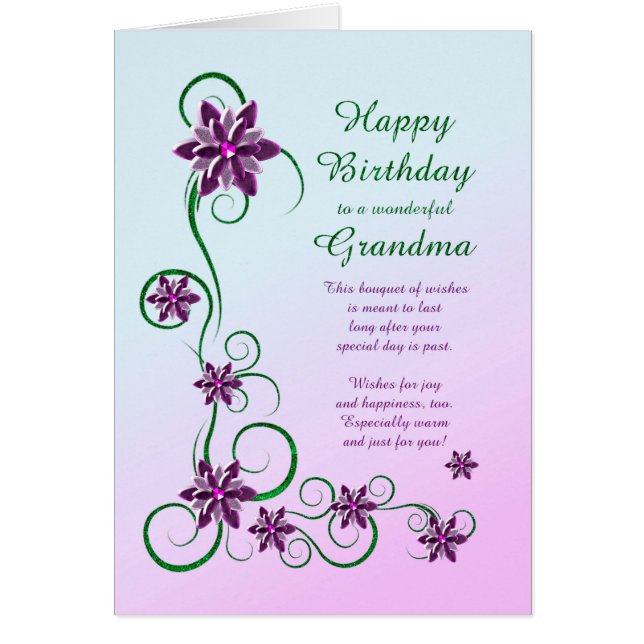 Grandma Birthday med Scrollsar och blommor Hälsningskort (Framsidan)