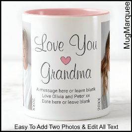 Grandma Birthday Message & Two Photo, White C00 Två-Tonad Mugg