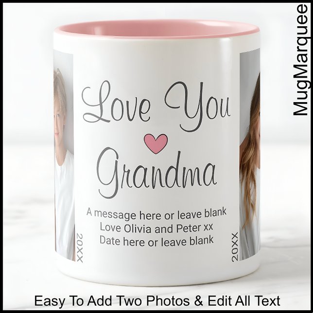 Grandma Birthday Message & Two Photo, White C00 Två-Tonad Mugg (Skapare uppladdad)