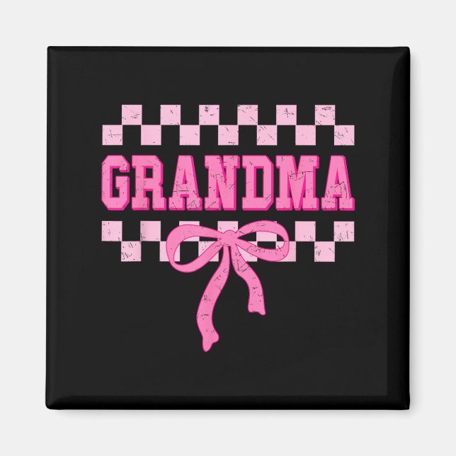 Grandma Birthday Squad Matching Pink Bow Checkered Magnet (Framsidan)