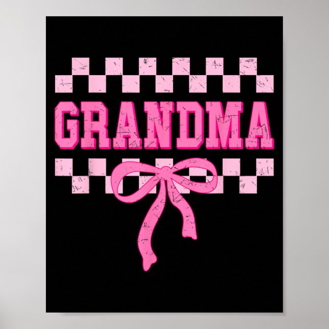 Grandma Birthday Squad Matching Pink Bow Checkered Poster (Framsidan)