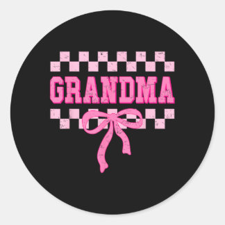 Grandma Birthday Squad Matching Pink Bow Checkered Runt Klistermärke