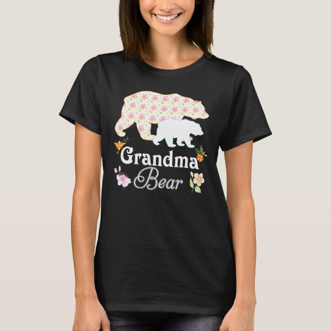 Grandma Blommigt Flower Bear Cute Family Mamma Gra T Shirt (Framsida)