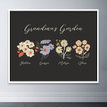Grandma Blomsterträdgård Anpassningsbar 4 Namn Vin Poster<br><div class="desc">Mormans Garden Flower och Barnbarn Namn Anpassningsbar Dekorativ kudde är en härlig blandning av vintage charm och personlig. Den här anpassningsbarna är perfekten som ett tillägg till mormors tillflyktsort, som för in skönheten i en botanisk höger i hennes hem. Med en fantastisk illustration av vintagens blomma som fångar mormors trädgårds...</div>