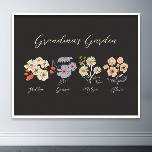 Grandma Blomsterträdgård Anpassningsbar 4 Namn Vin Poster