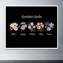 Grandma Blomsterträdgård Anpassningsbar 5 Namn Vin Poster