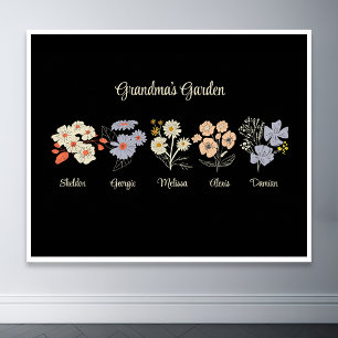 Grandma Blomsterträdgård Anpassningsbar 5 Namn Vin Poster