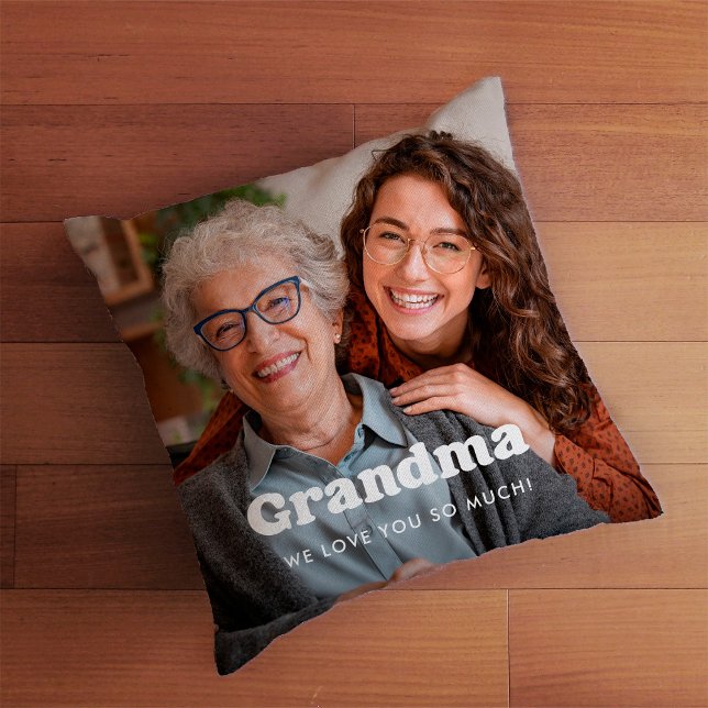 Grandma | Boho-textövertäckning med två foton Kudde (Skapare uppladdad)