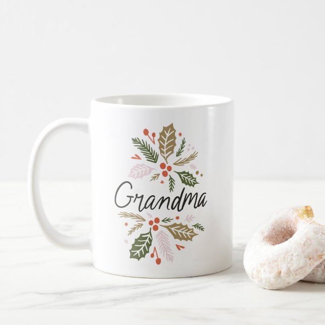 Grandma Bright Holly jul Black Script Kaffemugg (Med munk)