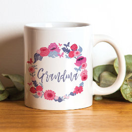 Grandma Brush Script Blommigt Butterfly Rosa Wand Kaffemugg