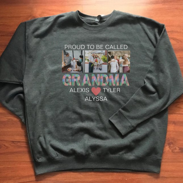 Grandma Brush Stroke 3 Photo Grandchildren Namn T Shirt (Skapare uppladdad)