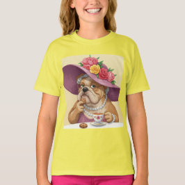 Grandma Bulldog och Tea Party av Natasha Us T Shirt