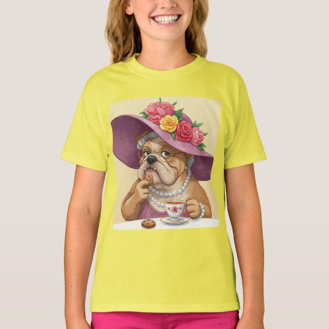Grandma Bulldog och Tea Party av Natasha Us T Shirt (Framsida)