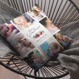 Grandma Burgundy Blommigt Family Photo Dekorativ k Kudde