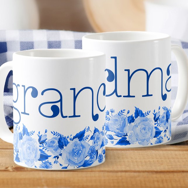 Grandma China Blue Watercolor Blommigt Ro Kaffemugg (Skapare uppladdad)