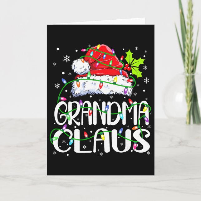 Grandma Claus Shirt Christmas Lights Pajama Family Kort (Framsida)