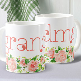 Grandma Coral Rosa Watercolor Blommigt Ro Kaffemugg