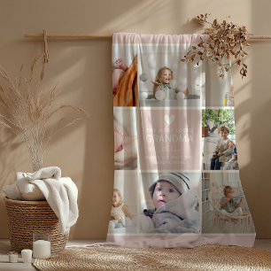 GRANDMA "de mest älskade" Photo Collage Ull Blan Fleecefilt