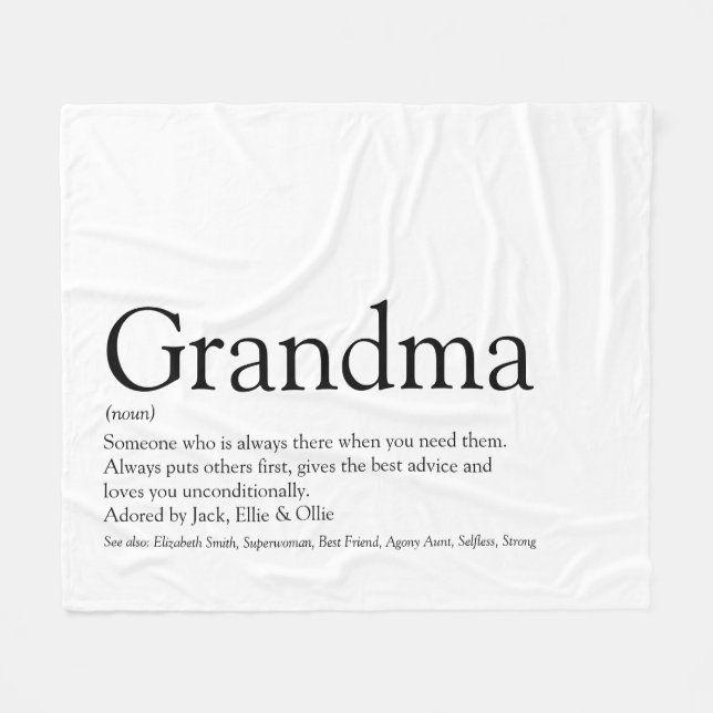 Grandma Definition Black and White Modern Roligt Fleecefilt (Framsidan (Horisontell))