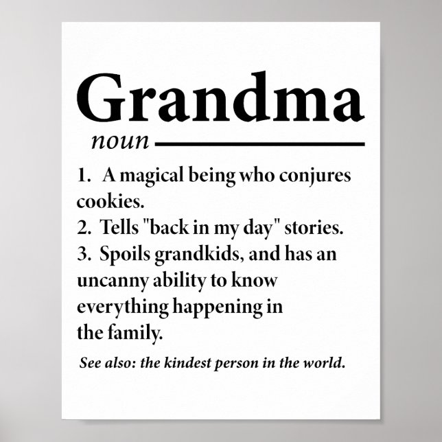 Grandma Definition Funny Grandmor Grandmas Poster (Framsidan)