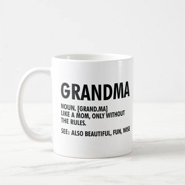 Grandma Definition Funny Grandmother Avskrivning Kaffemugg (Vänster)