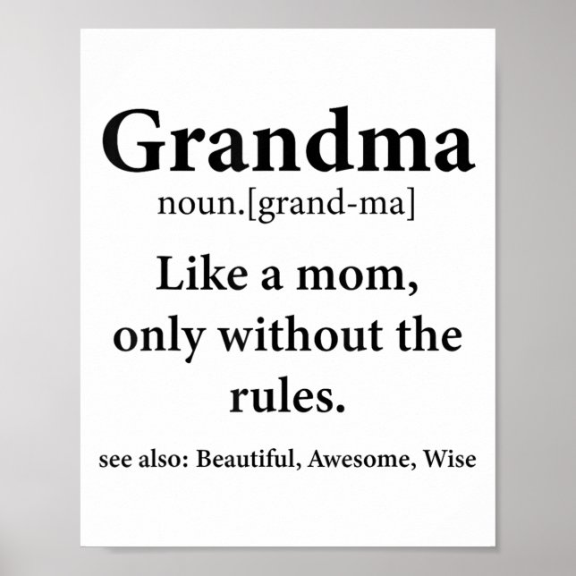 Grandma Definition like Mamma without Regler Funny Poster (Framsidan)