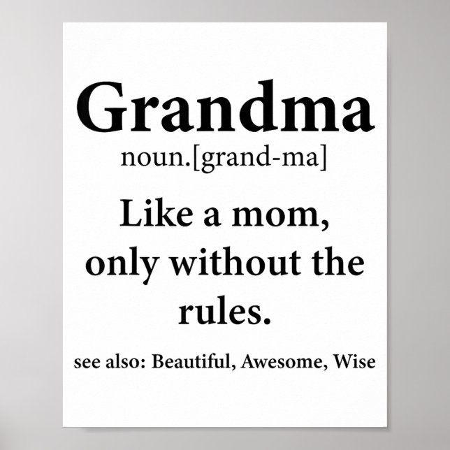 Grandma Definition Like Mom Without Rules Funny Gr Poster (Framsidan)