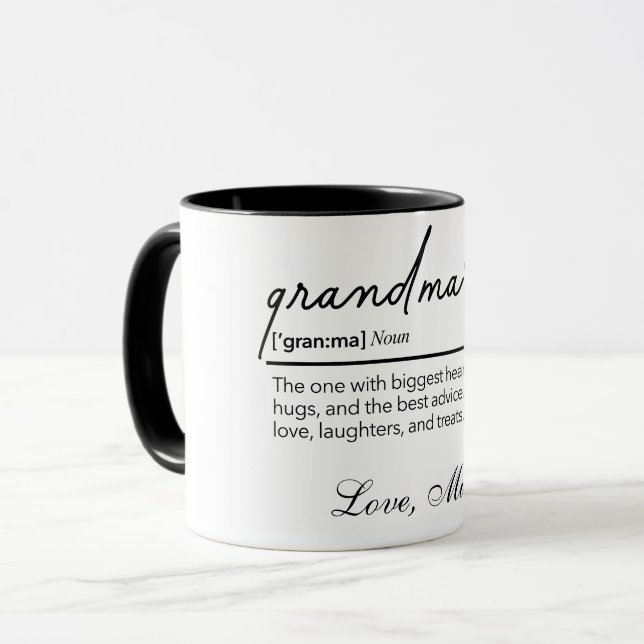 Grandma Definition Mors dag Grandma-födelsedagen Mugg (Framsida vänster)