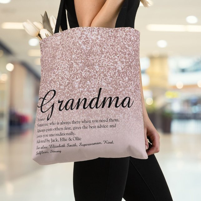 Grandma Definition Script Ro Guld Glitter Tygkasse (Grandma Definition Script Rose Gold Glitter Tote Bag)