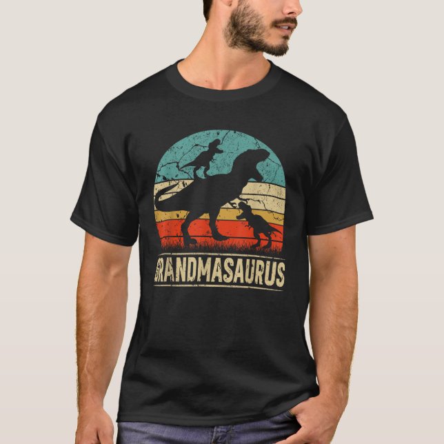Grandma Dinosaur T Rex Grandmasaurus 2-barnfamilje Shirt (Framsida)