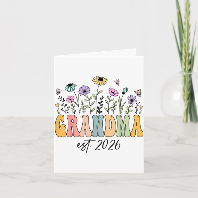 Grandma Est. 2026 Wildflower Promoted To Grandma  Kort (Framsida)