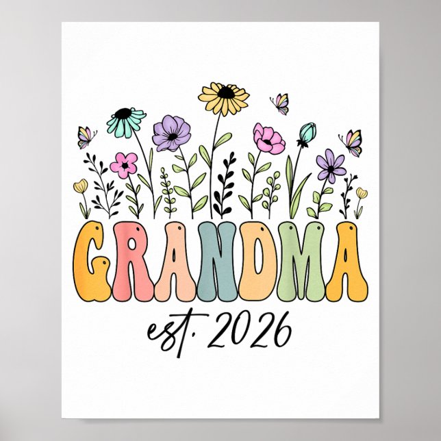 Grandma Est. 2026 Wildflower Promoted To Grandma  Poster (Framsidan)