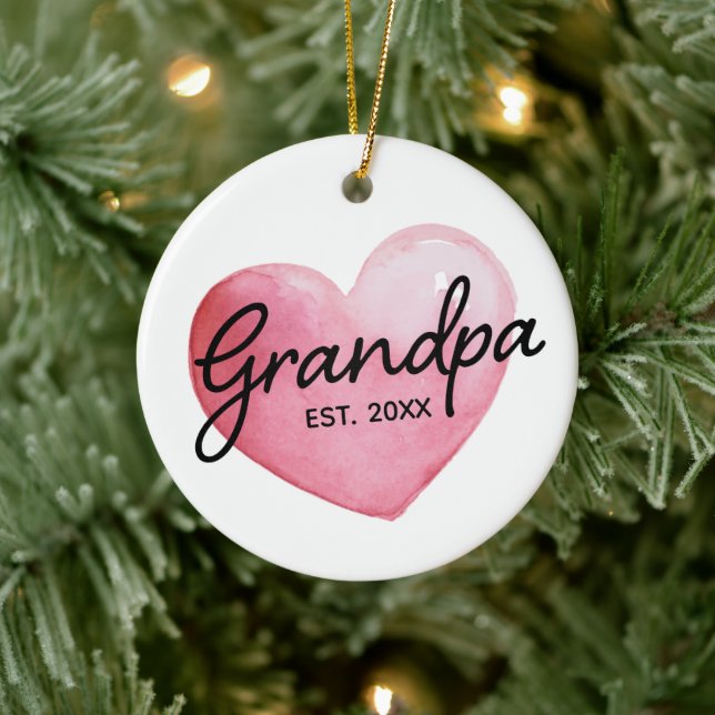 Grandma Est Date Watercolor Heart Christmas Julgransprydnad Keramik (Träd)