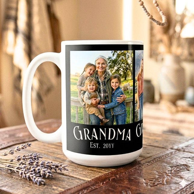 Grandma Est. Established Year Custom Name 3 Photo  Kaffemugg (Skapare uppladdad)