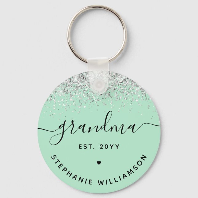 Grandma Est Glitter Confetti Anpassningsbar Grandm Nyckelring (Framsida)
