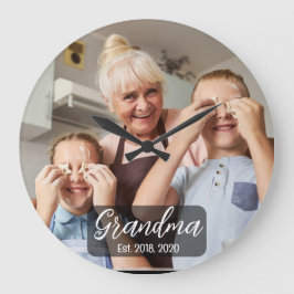 Grandma Est. White script photo Stor Klocka