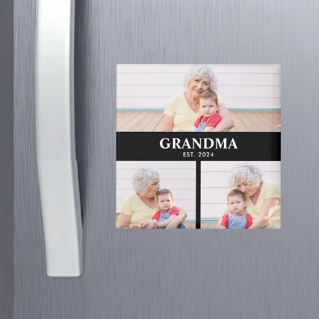 Grandma Established 3 Photo Grandparent's Day Magnet (Skapare uppladdad)