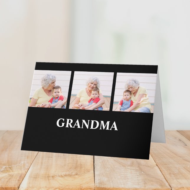 Grandma Established Black 3 Photo Grandparents Day Kort (Skapare uppladdad)
