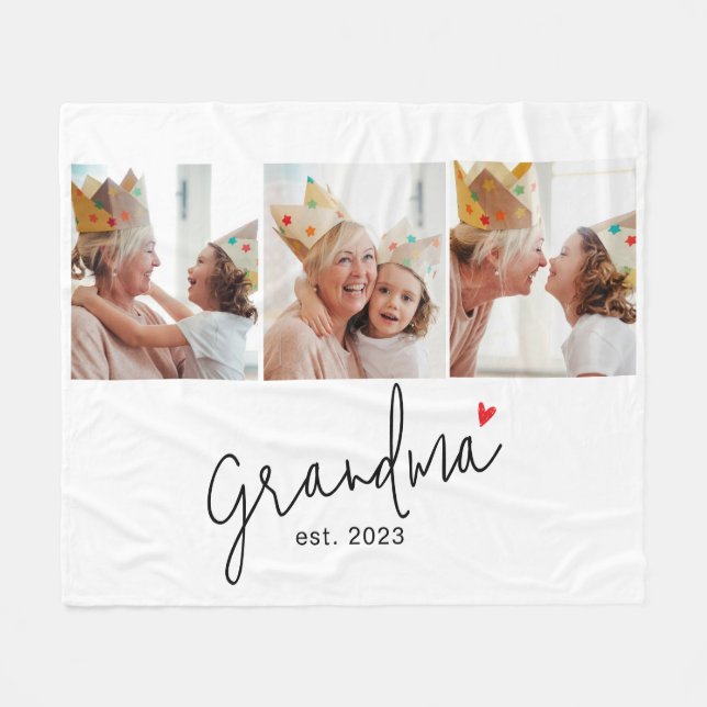 Grandma Established Elegant Script 3 Photo Fleecefilt (Framsidan (Horisontell))