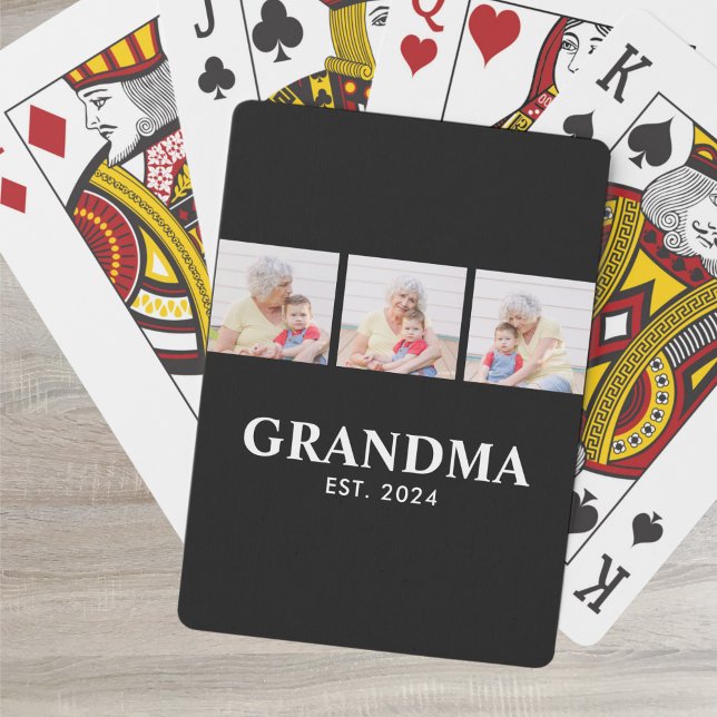 Grandma Established Modern Bold Black 3 Photo Casinokort (Skapare uppladdad)
