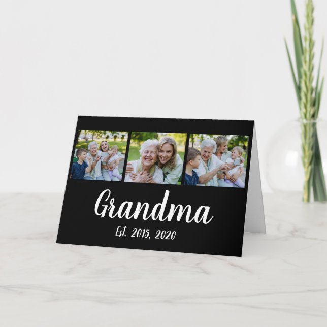 Grandma Established Modern Script Black 3 Photo Tack Kort (Framsida)