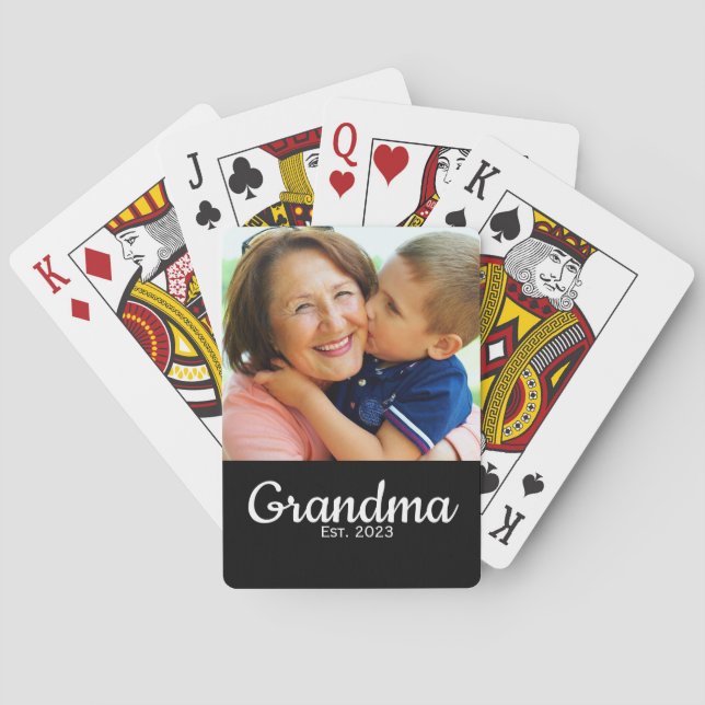 Grandma Established Modern Script Photo  Casinokort (Baksidan)