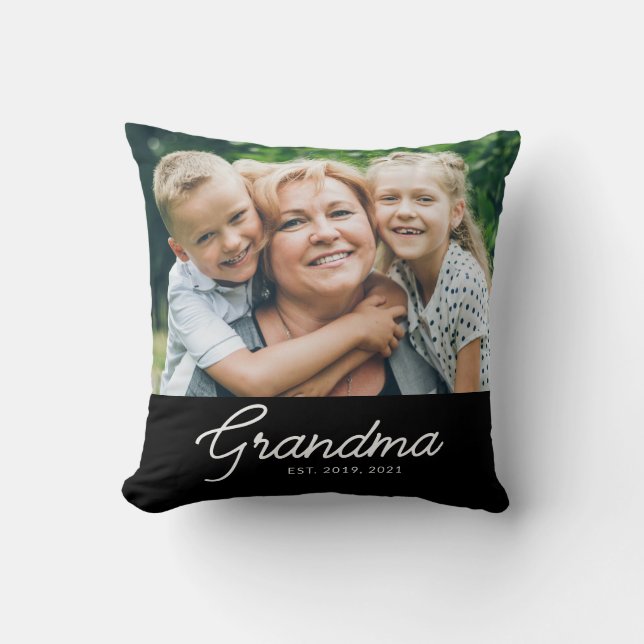 Grandma Established Modern Script Photo Kudde (Framsida)