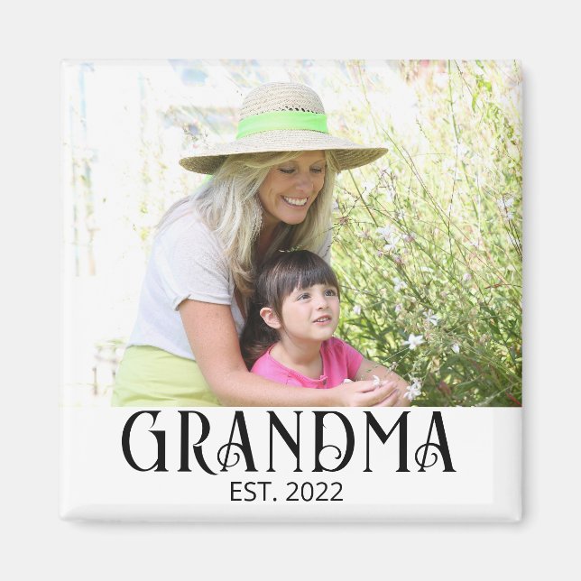 Grandma Established Photo Gift Magnet (Framsidan)