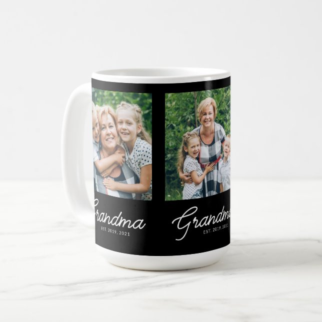 Grandma Established Script Black 3 Photo Kaffemugg (Framsida vänster)